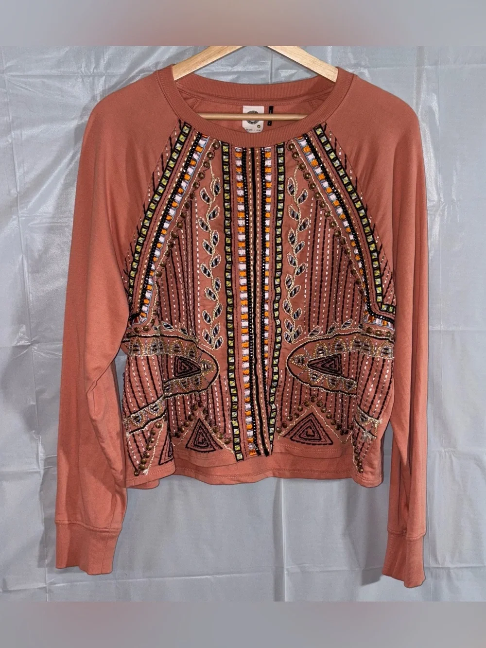 Anthropologie Akemi & Kin Small Sequin Embellished Sweatshirt Top Peach Pink